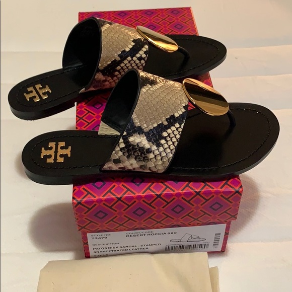 NWT Tory Burch® Patos Snakeskin-Embossed Leather Thong Sandals - Picture 5 of 10